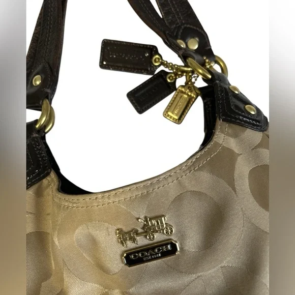 Coach Signature C Beige & Brown Leather Hobo Bag - Picture 2 of 12